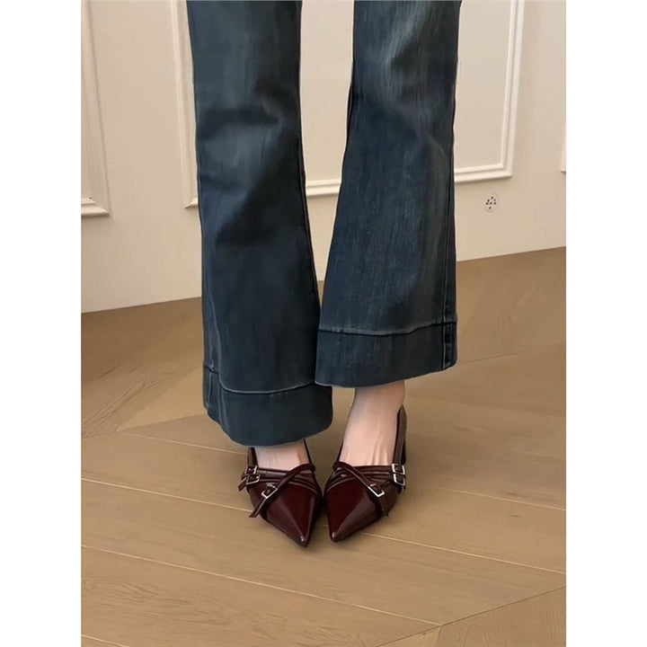 Women’s pointed toe block heel pumps with double decorative strap Mune Fashion