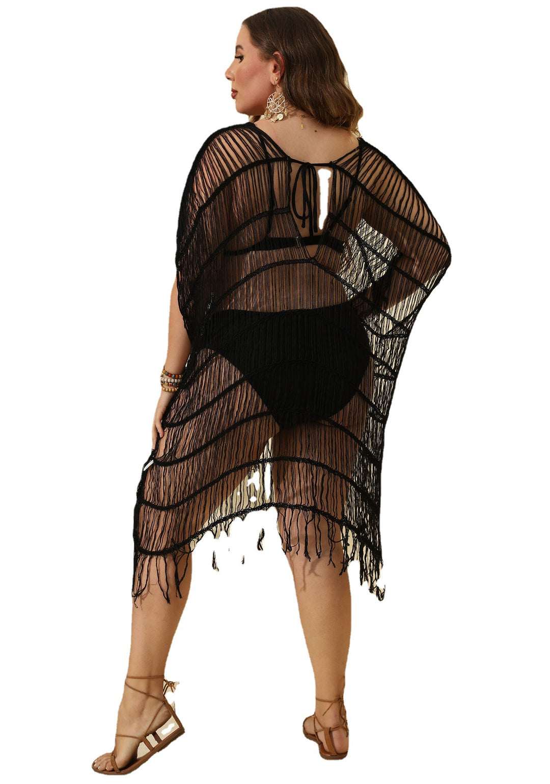 Women's crocheted beach cover-up with fringes Mune Fashion