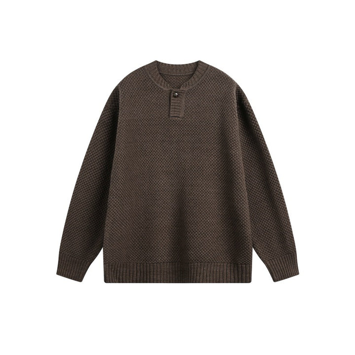 Unisex Structured Knit Sweater with Henley Placket Mune Fashion
