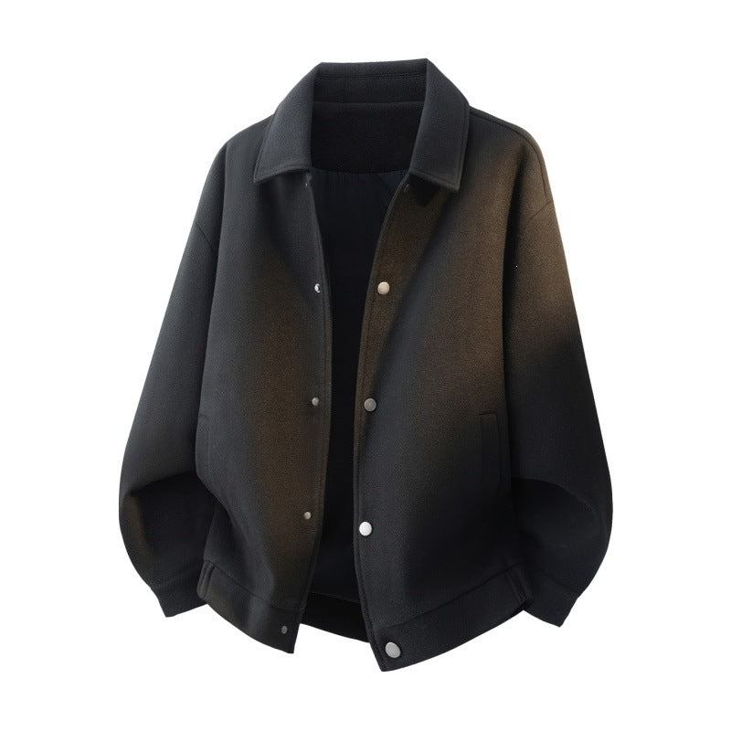Men's Boxy Short Jacket in College Style with Snap Button Placket and Ribbed Hem Mune Fashion