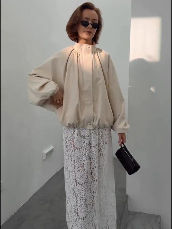 Women's Oversized Blouson Jacket with Stand-Up Collar and Volume Sleeves Mune Fashion