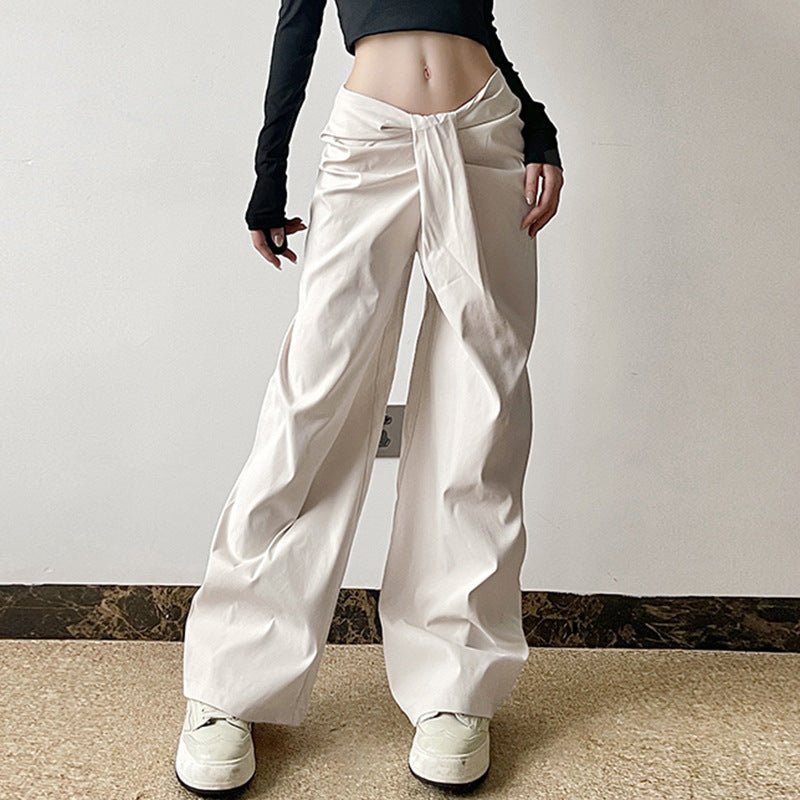 Women's high-waisted palazzo pants with drape detail and wide leg Mune Fashion