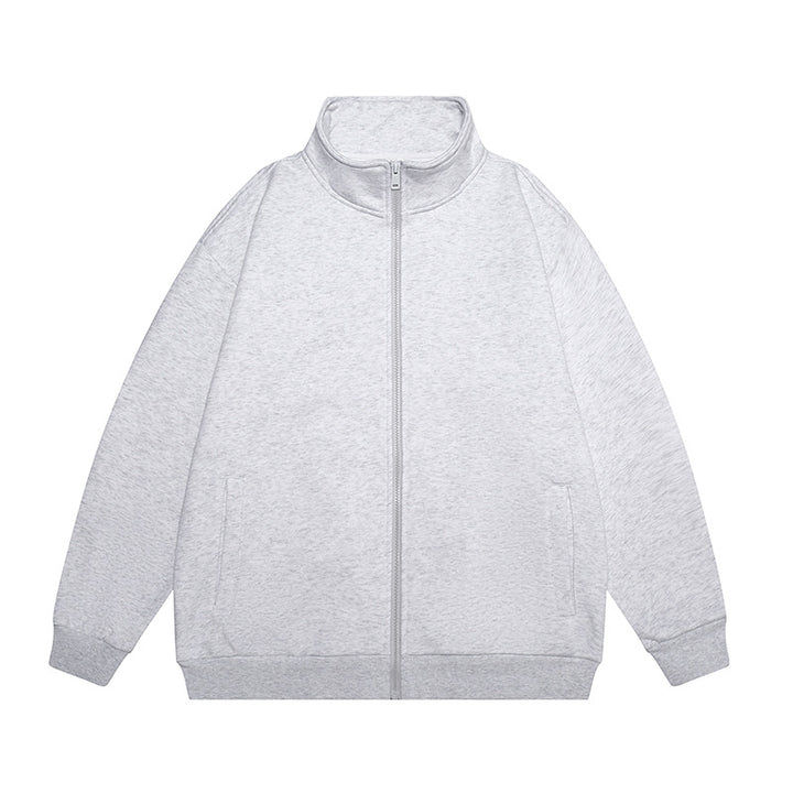 Men's Oversize Sweat Jacket with Stand-Up Collar, Full-Length Zipper and Ribbed Hem Mune Fashion