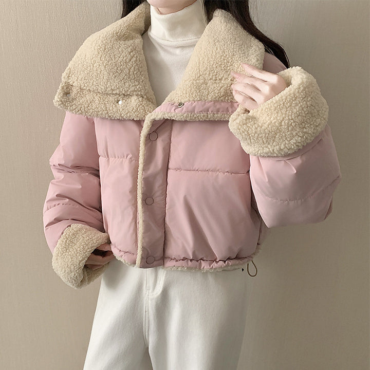 Women's short padded jacket with high-closing shawl collar and teddy cuffs Mune Fashion