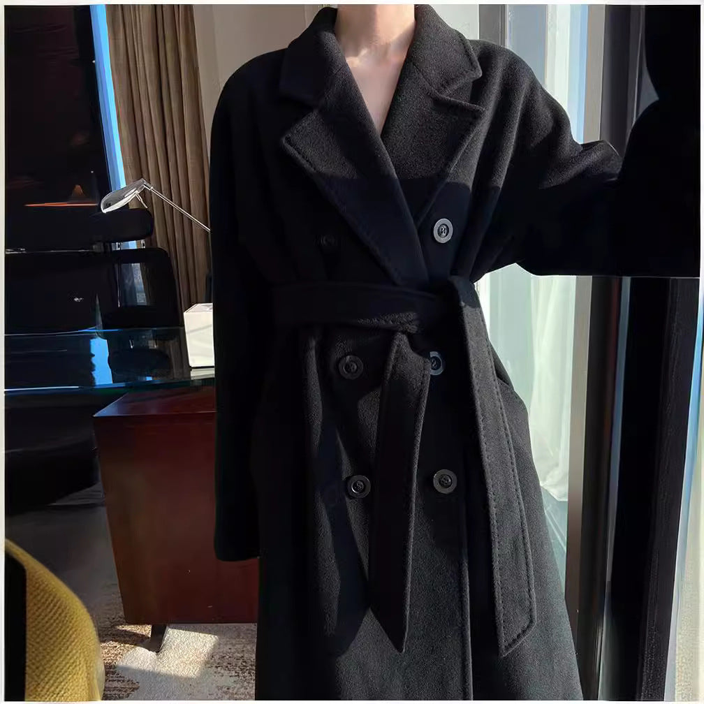 Women's Elegant Double-breasted Wool Coat Mune Fashion