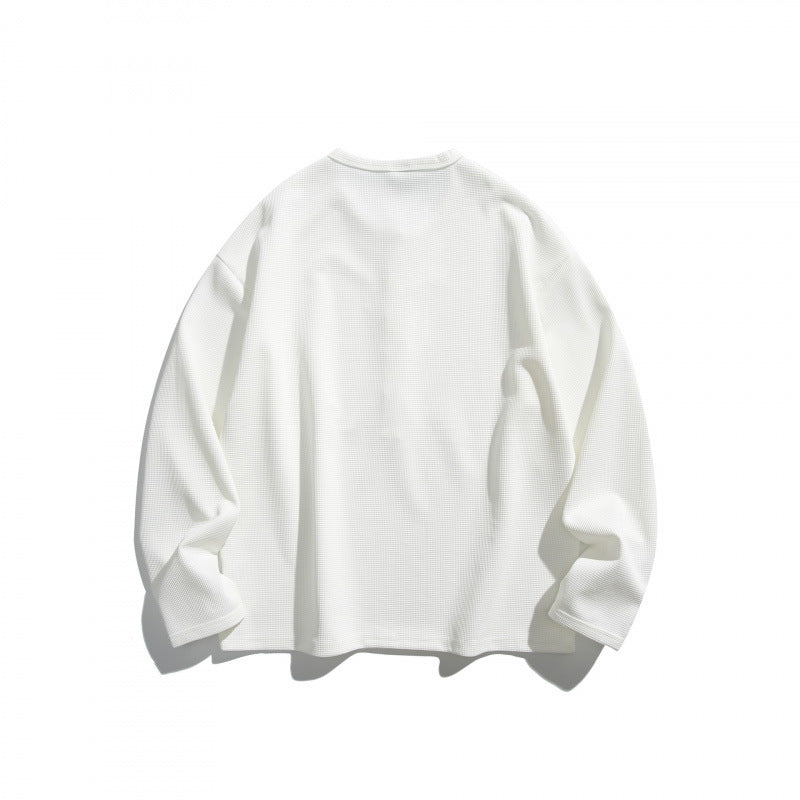 Unisex waffle texture Henley shirt with button placket and oversized fit Mune Fashion