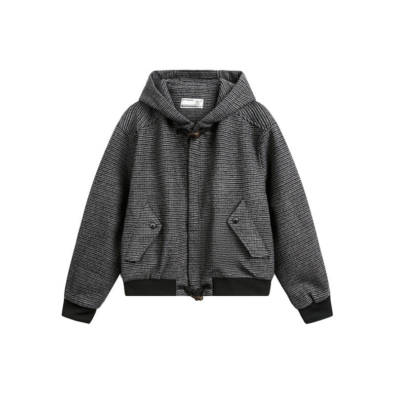 Unisex short-cut hooded blouson jacket in mixed structure with toggle closure and ribbed cuffs Mune Fashion
