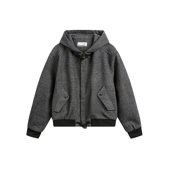 Unisex short-cut hooded blouson jacket in mixed structure with toggle closure and ribbed cuffs Mune Fashion