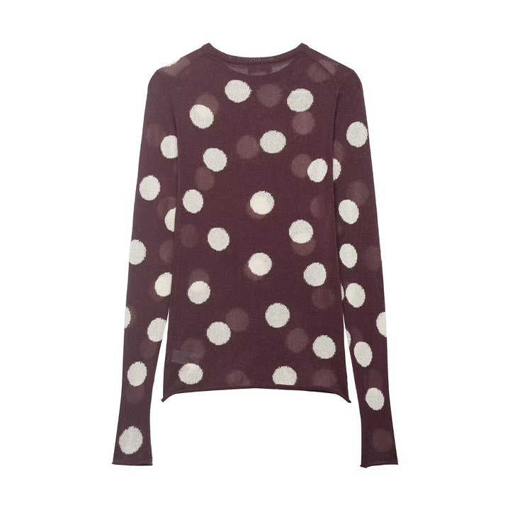 Women's Lightweight Polka Dot Fine Knit Sweater with Round Neck and Relaxed Fit Mune Fashion