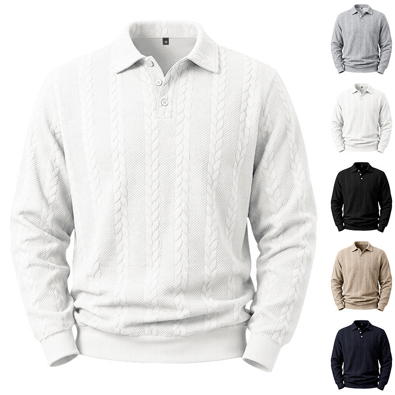Men's Knitted Polo Sweatshirt with Cable Knit Pattern and Button Placket Mune Fashion