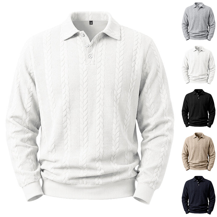 Men's Knitted Polo Sweatshirt with Cable Knit Pattern and Button Placket Mune Fashion