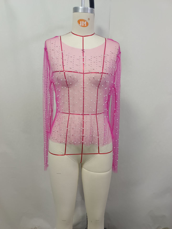 Women's glittering long-sleeve top with rhinestone embellishments Mune Fashion