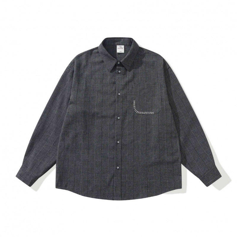 Unisex Oversize shirt made of structured wool blend with check pattern and decorative chest pocket Mune Fashion