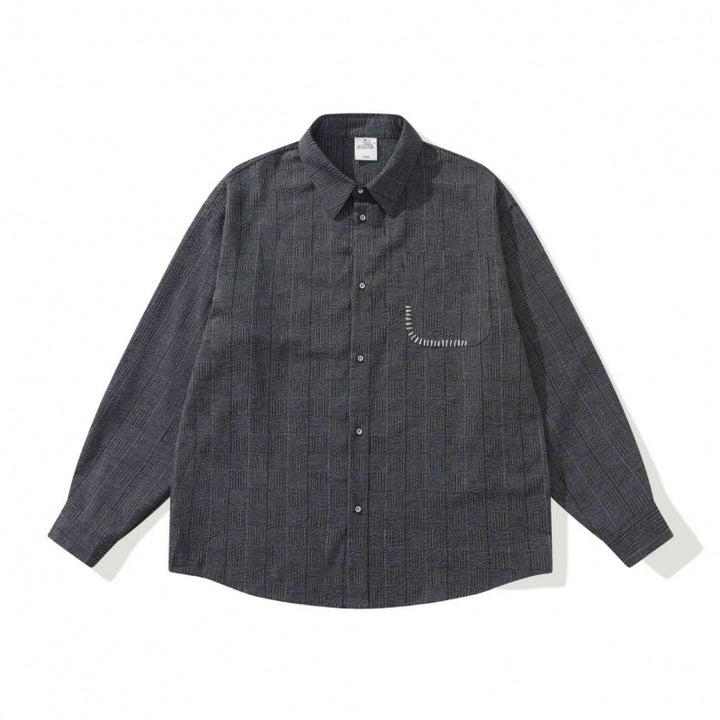 Unisex Oversize shirt made of structured wool blend with check pattern and decorative chest pocket Mune Fashion