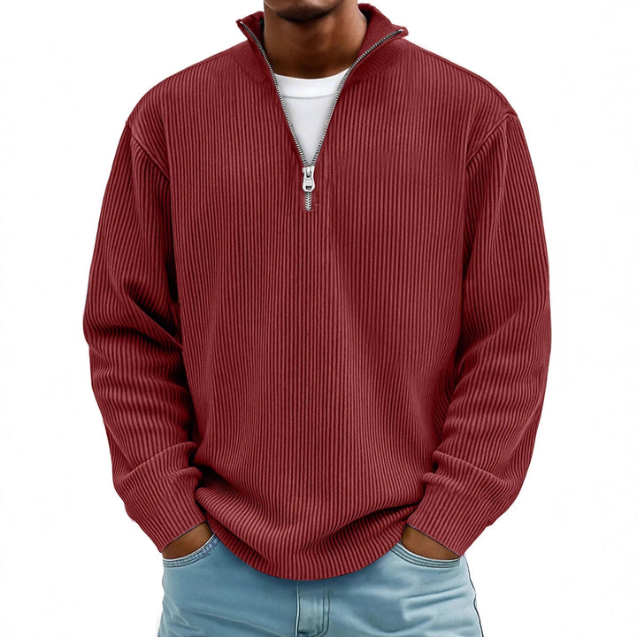 Men's ribbed knit pullover with half zipper and stand-up collar Mune Fashion