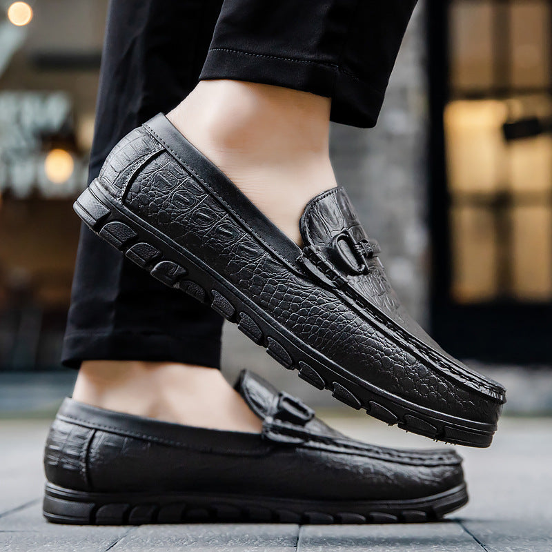 Men's moccasin in leather look with crocodile embossing, profile sole and comfort footbed Mune Fashion