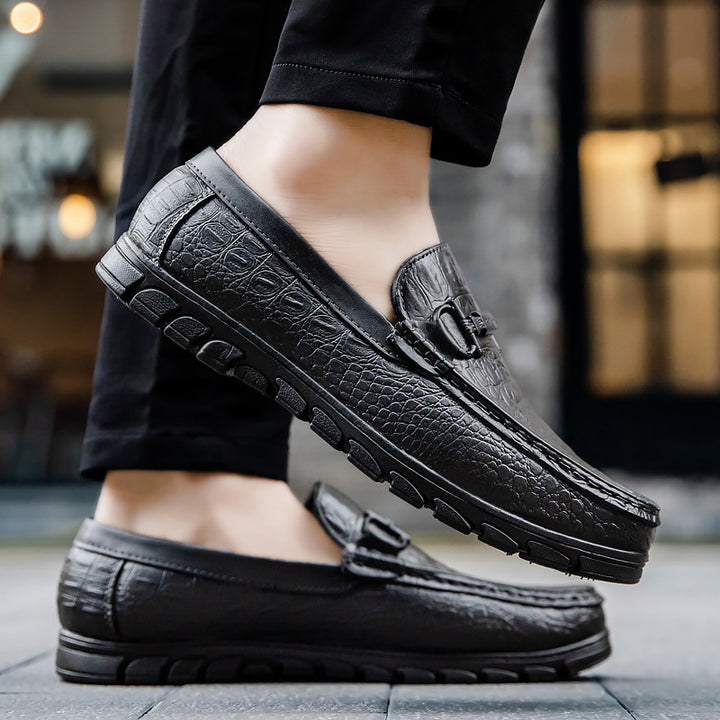 Men's moccasin in leather look with crocodile embossing, profile sole and comfort footbed Mune Fashion