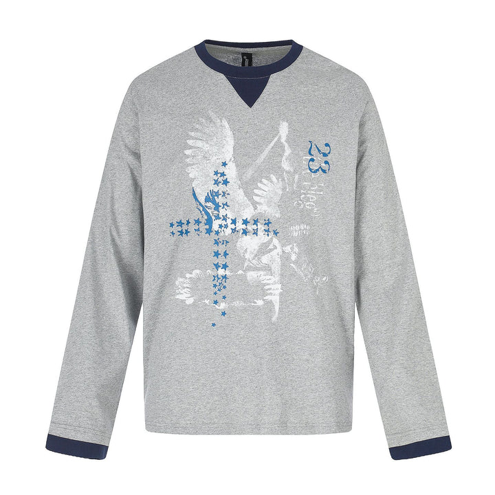 Men's long sleeve sweatshirt with contrast cuffs and Eagle Star print Mune Fashion