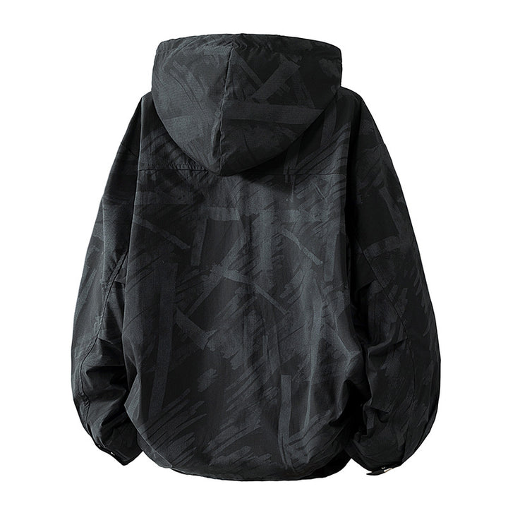 Men's lightweight hooded sweatshirt with subtle print, snap button placket, and slanted zip pockets Mune Fashion