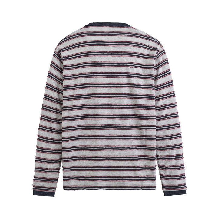 Unisex Long-sleeved fine knit shirt with striped structure and ribbed collar Mune Fashion