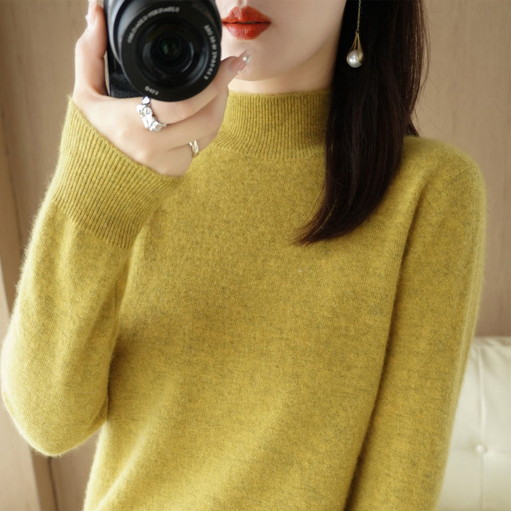 Women's Short Roll Neck Sweater in Cashmere Look with Extra Long Ribbed Cuffs Mune Fashion