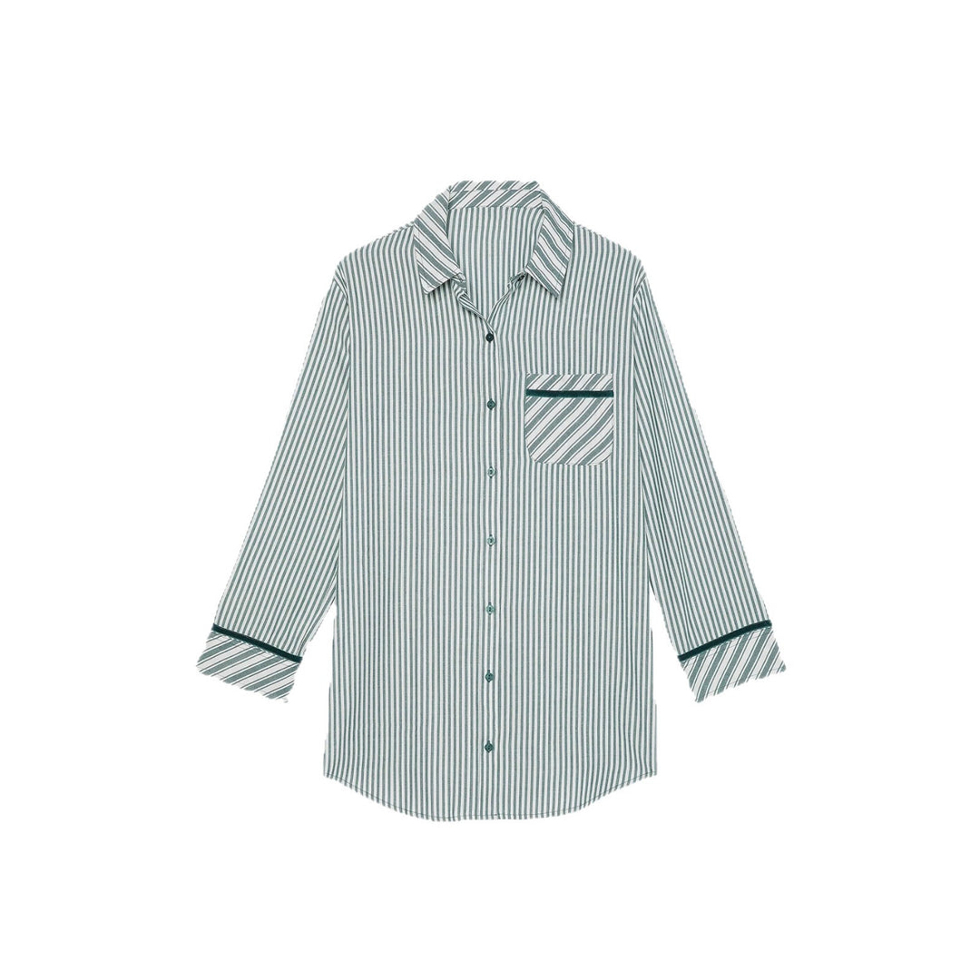 Women's Oversize Shirt Blouse in Striped Look with Chest Pocket and Cuff Turn-ups Mune Fashion