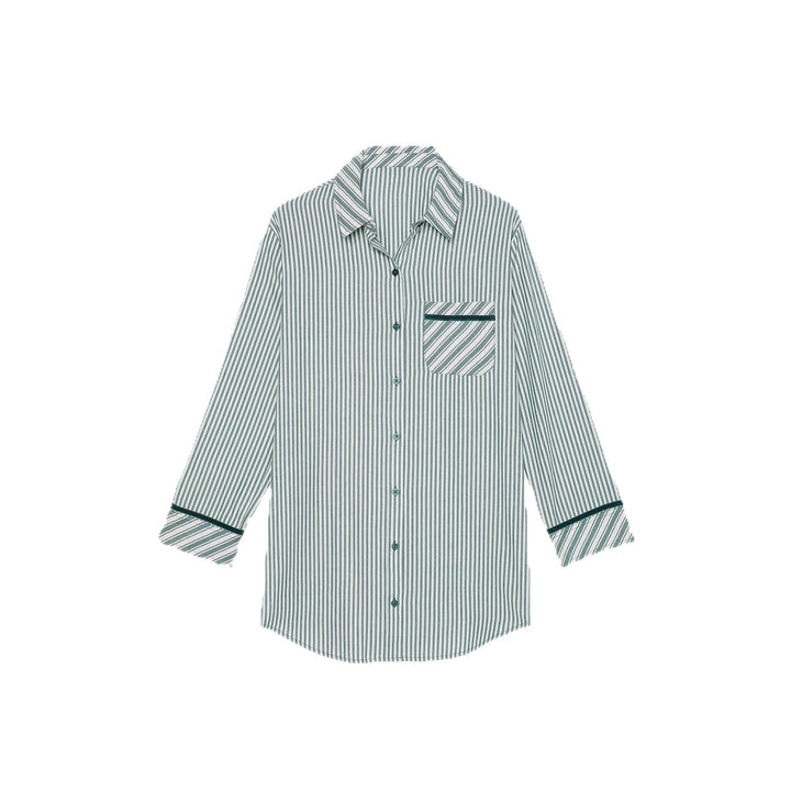 Women's Oversize Shirt Blouse in Striped Look with Chest Pocket and Cuff Turn-ups Mune Fashion
