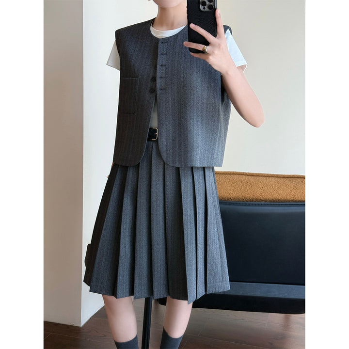 Women Elegant Blazer Vest with Striped Design Mune Fashion