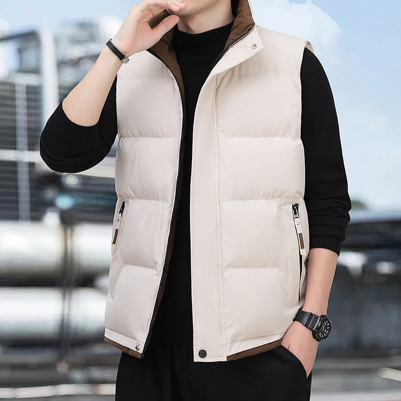 Men's quilted thermal vest with stand-up collar, windproof surface and zip pockets Mune Fashion
