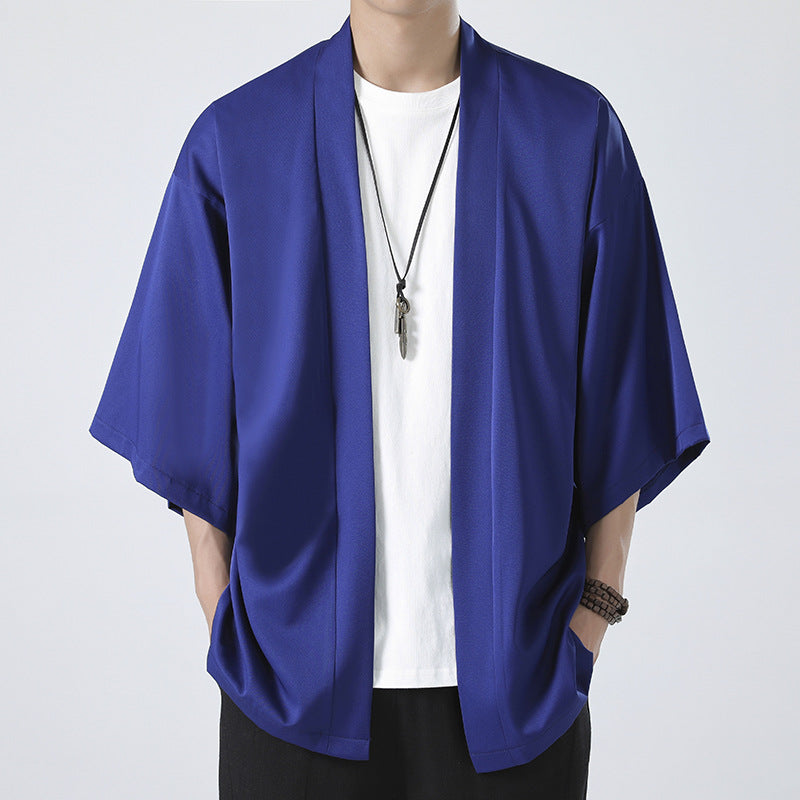 Men's kimono-style short jacket in oversized cut with open design and soft drape Mune Fashion