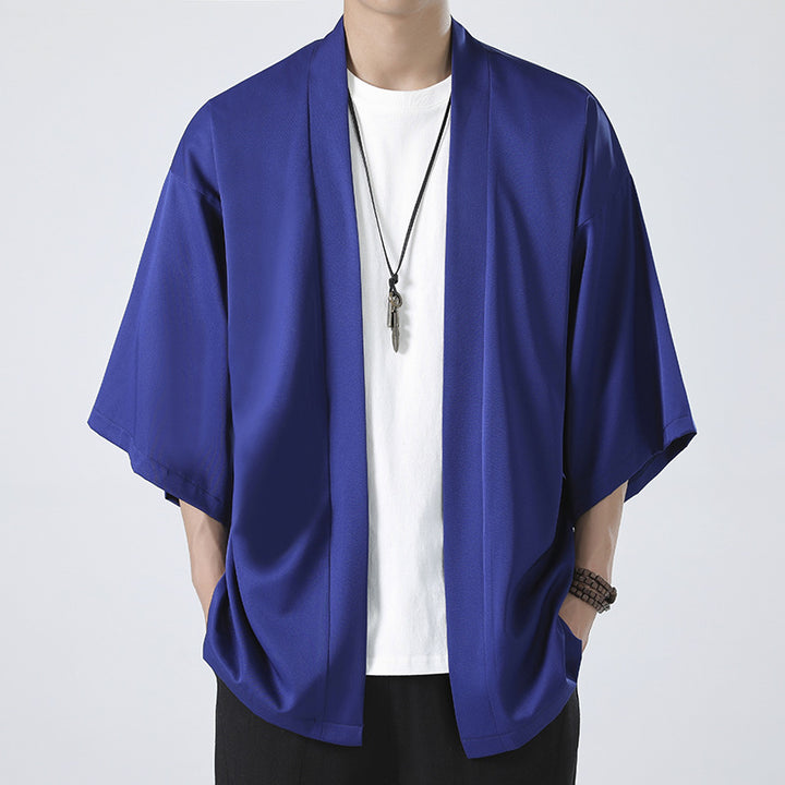 Men's kimono-style short jacket in oversized cut with open design and soft drape Mune Fashion