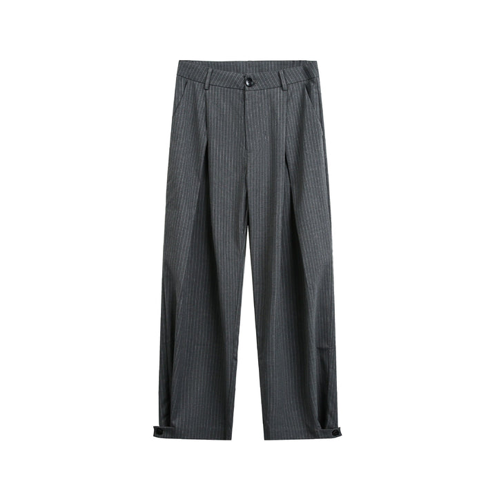Women's High-Rise Wide Suit Trousers with Creases, Pinstripes, and Adjustable Cuff Mune Fashion