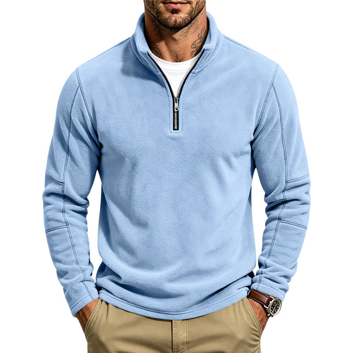 Men's fleece half-zip pullover with stand-up collar and flatlock seams Mune Fashion