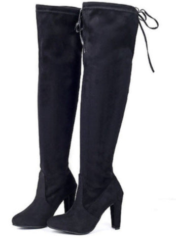Women over-knee boots made of suede leather with elastic shaft and mid-high block heel Mune Fashion