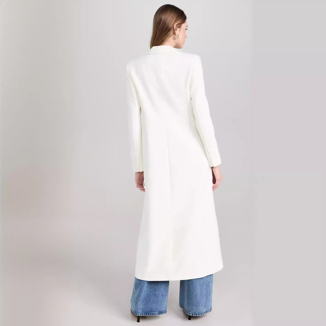Women's Longline Blazer Coat with Open Front Slit and Slim Silhouette Mune Fashion