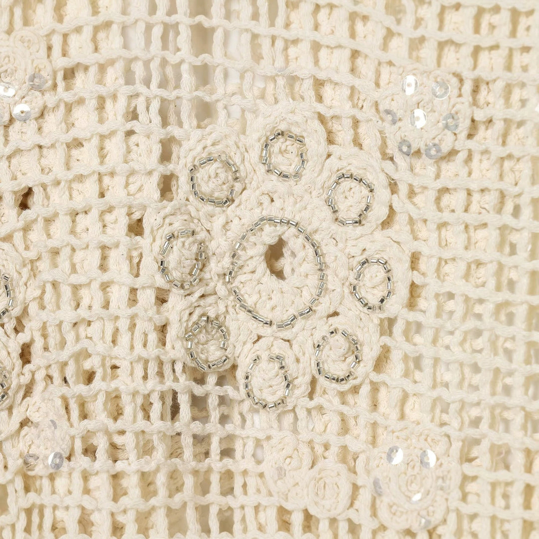 Women's crochet sweater with flower appliqués and drawstring Mune Fashion