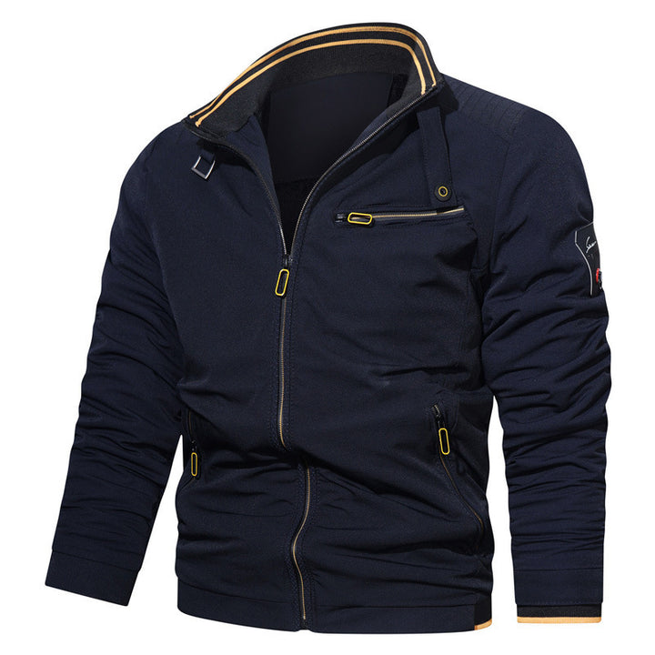 Men's sporty-urban college jacket with stand-up collar, zip front, and utility details Mune Fashion