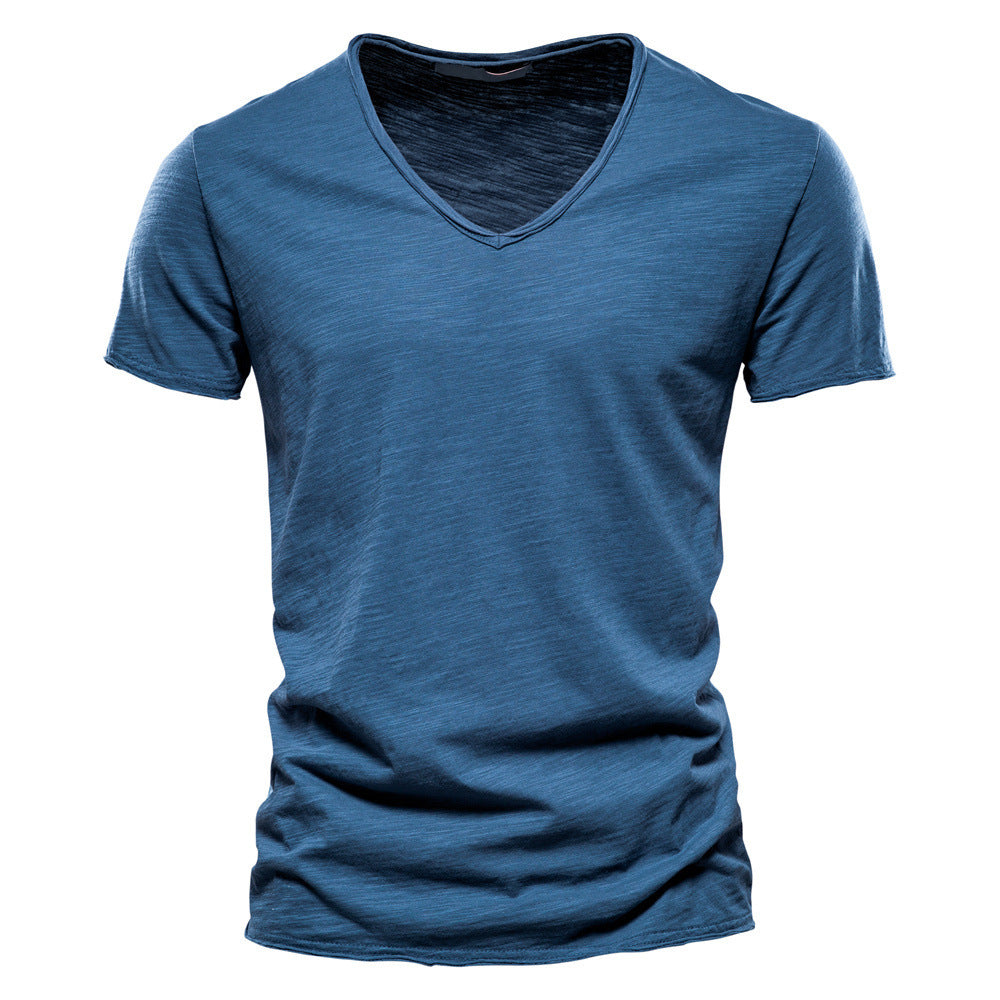 Men's light cotton jersey short-sleeve shirt with V-neck and slim fit Mune Fashion