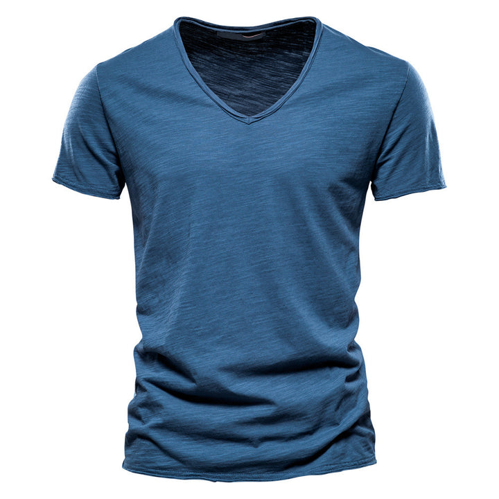 Men's light cotton jersey short-sleeve shirt with V-neck and slim fit Mune Fashion