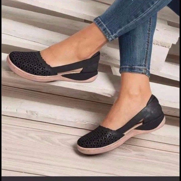 Ladies Closed Perforated Slingback Ballet Flats with Adjustable Ankle Strap Mune Fashion