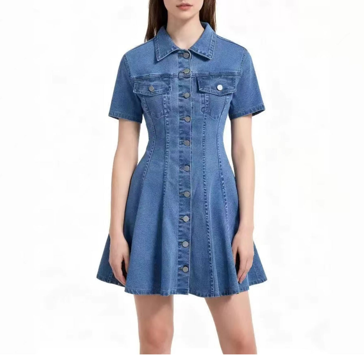 Women's denim dress with fitted cut and button placket Mune Fashion