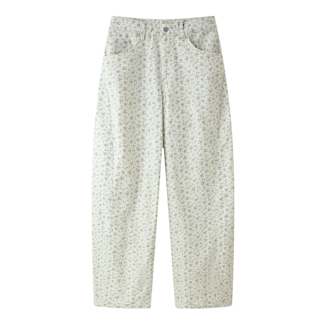 Women's high-waisted wide pants with floral all-over print and straight leg Mune Fashion