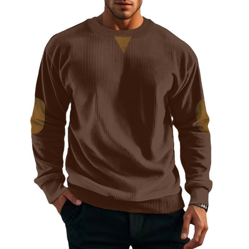 Men's ribbed knit sweater with round neckline elbow patches and decorative triangle Mune Fashion