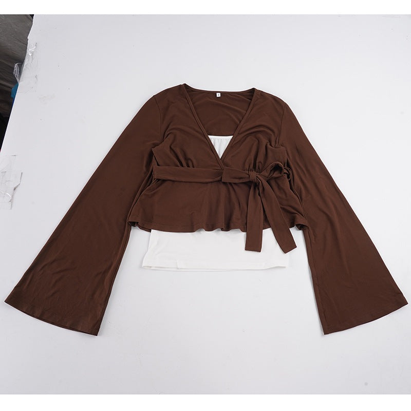 Women's Wrap Peplum Top with Bell Sleeves Mune Fashion