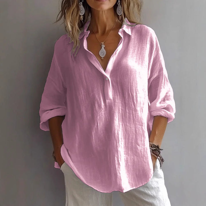 Women's Casual Linen Shirt with Button Placket and Wide Sleeves Mune Fashion