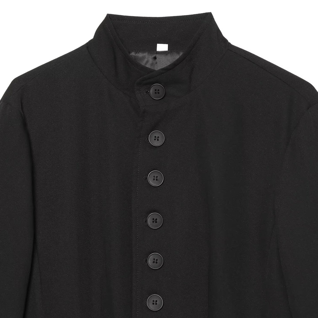 Women Long Blazer with Stand Collar and Continuous Button Placket Mune Fashion
