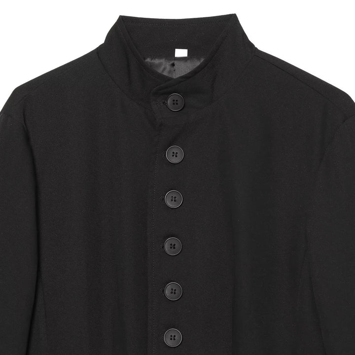 Women Long Blazer with Stand Collar and Continuous Button Placket Mune Fashion