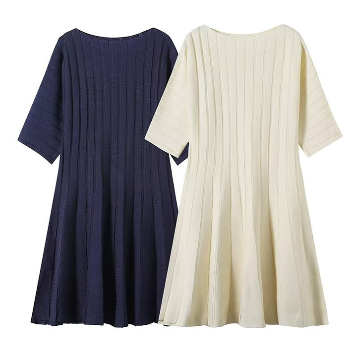 Women's Structured A-Line Knit Dress with Three-Quarter Sleeves Mune Fashion