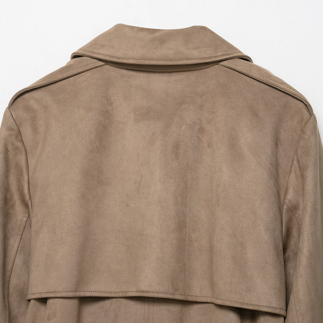 Ladies trench coat in velour leather look double-breasted with waist belt Mune Fashion