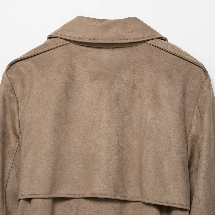 Ladies trench coat in velour leather look double-breasted with waist belt Mune Fashion